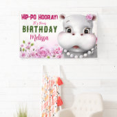 Banderoles Hippo rose florale fille anniversaire (En situation)