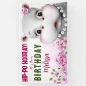 Banderoles Hippo rose florale fille anniversaire (Vertical)