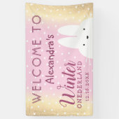 Banderoles Hiver Onederland 1er anniversaire Lapin rose et or (Vertical)