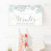 Banderoles Hiver Onederland Bleu Argent Neige Premier anniver (En situation)