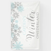 Banderoles Hiver Onederland Bleu Argent Neige Premier anniver (Vertical)