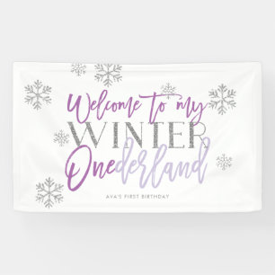 Banderoles Hiver ONEderland Parties scintillant d'argent Affi