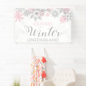 Banderoles Hiver Onederland Pink Silver Neige Premier anniver (En situation)