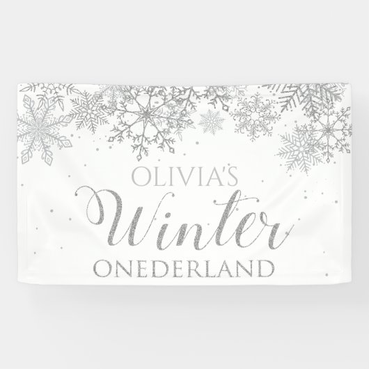 Banderoles Hiver Onederland Silver Snowflakes Premier anniver (Horizontal)