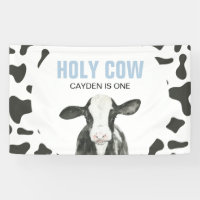 Holy Cow I'm One Cow Print Birthday Banner