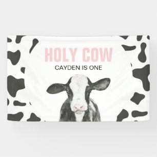 Banderoles Holy Cow I'm One Cow Print Birthday Banner
