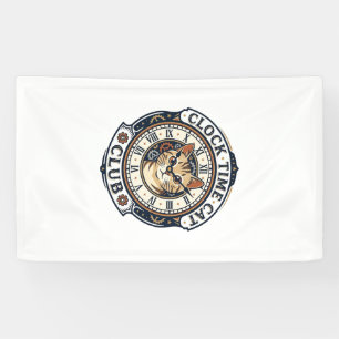 Banderoles Horloge Temps Chat Chat Graphique Tee Art - Horlog