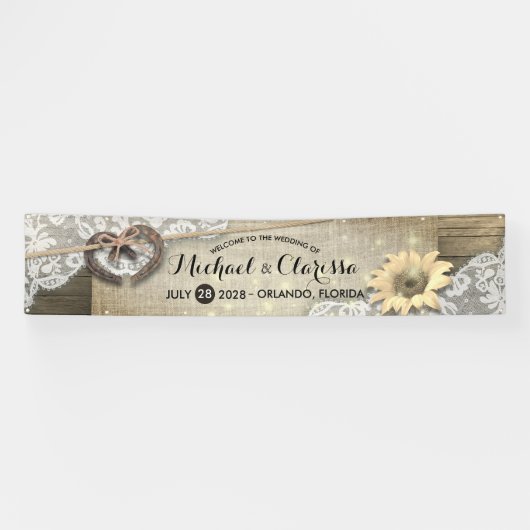 Banderoles Horseshoe Tournesol Pays Rustique Mariage Bienvenu (Horizontal)