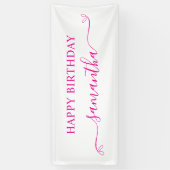 Banderoles Hot Pink Happy Birthday Cute Bow Signature Nom (Vertical)