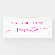 Banderoles Hot Pink Happy Birthday Cute Bow Signature Nom