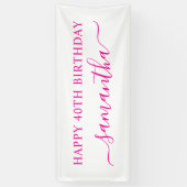 Banderoles Hot Pink Joyeux 40e anniversaire Nom élégant (Vertical)