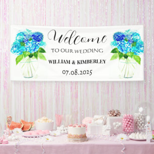 Banderoles Hydrangea Blue Floral Fleurs Mariage rustique