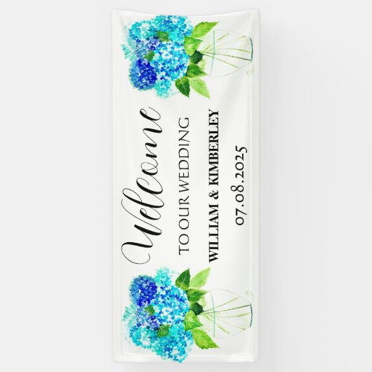 Banderoles Hydrangea Blue Floral Fleurs Mariage rustique (Vertical)