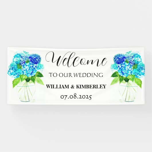 Banderoles Hydrangea Blue Floral Fleurs Mariage rustique (Horizontal)