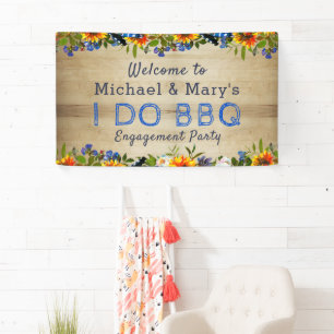 Banderoles I DO BBQ Floral Bois Monogramme Fiançailles Bienve