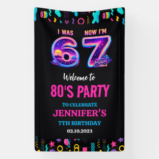 Banderoles I Was 6 Now I’m 7 Retro Neon 7th Birthday for Kids