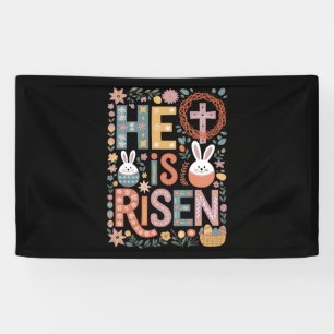 Banderoles Il est ressuscité Jésus Floral Mignon Lapin de Pâq