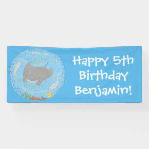 Banderoles Illustration d'une mignonne raie manta et de bulle