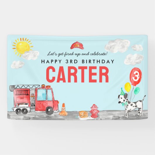 Banderoles Incendie Camion Anniversaire de enfant pompier (Horizontal)