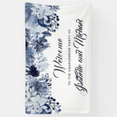 Banderoles Indigo Blue Floral Engagement Party Welcome Banner (Vertical)