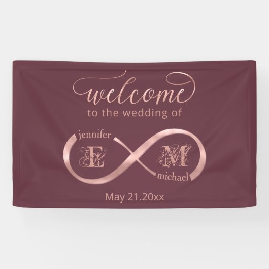 Banderoles Infinity rose or romantique monogramme calligraphi (Horizontal)