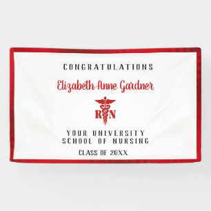 Banderoles Infirmière diplômée Caduceus Bordure satinée rouge