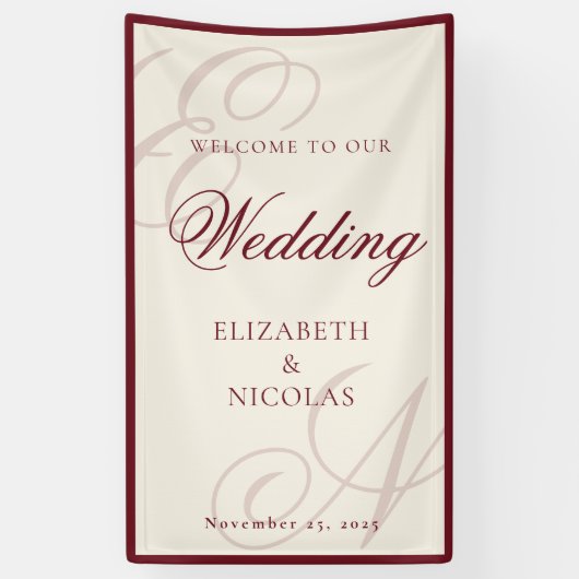 Banderoles Ivory Monogram Calligraphy Wedding Welcome (Vertical)