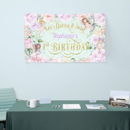 Banderoles Jardin enchanté Fée, 1er anniversaire en toile de (Salon professionnel)