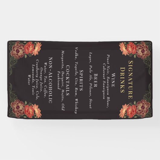 Banderoles Jardin enchanté Mariage Floral Boissons Bar Menu (Horizontal)