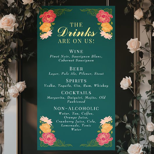 Banderoles Jardin enchanté Mariage Floral Boissons Bar Menu