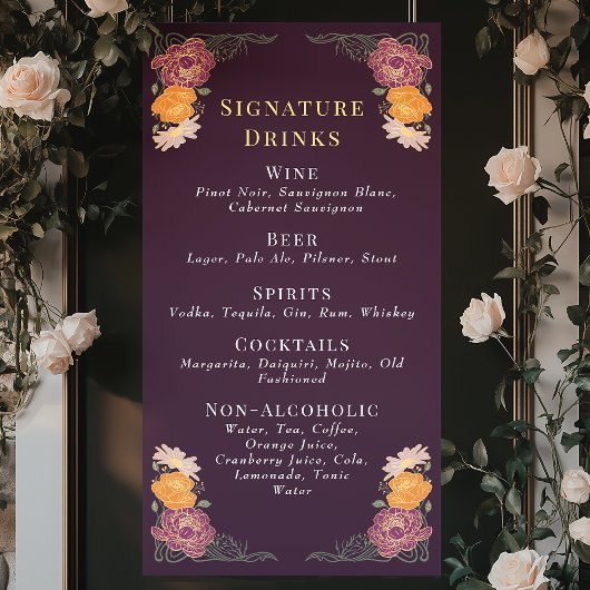 Banderoles Jardin enchanté Mariage Floral Boissons Bar Menu