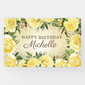 Banderoles Jaune Floral Rose Gold Parties scintillant Joyeux  (Horizontal)