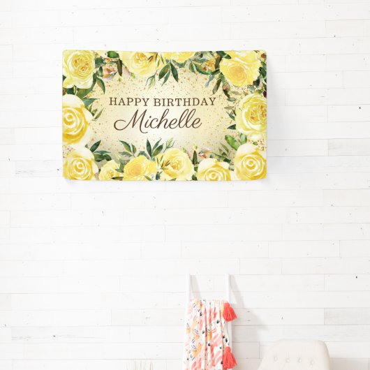 Banderoles Jaune Floral Rose Gold Parties scintillant Joyeux  (Insitu)