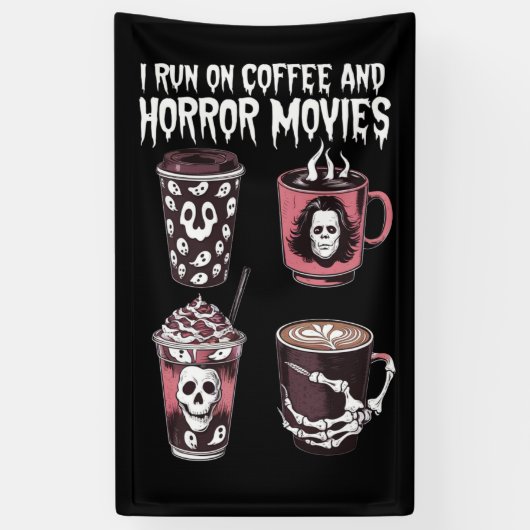 Banderoles Je cours sur café et films d'horreur Halloween eff (Vertical)