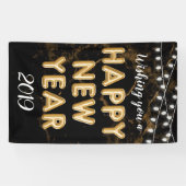 Banderoles Je Vous Souhaite Une Bonne Année Lumière Noire Or (Horizontal)