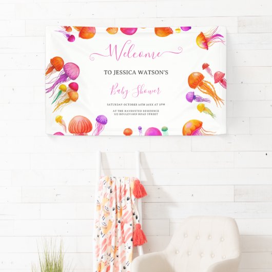 Banderoles Jelly Poisson rose Jaune Gradient Baby shower Past (En situation)