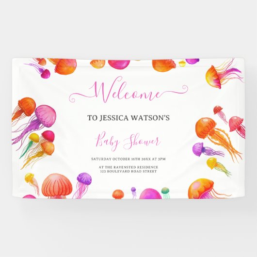 Banderoles Jelly Poisson rose Jaune Gradient Baby shower Past (Horizontal)