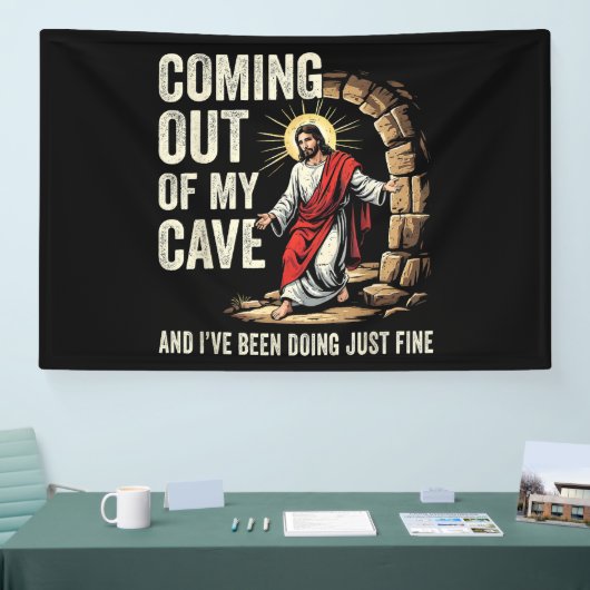 Banderoles Jésus sortant de ma grotte (Salon professionnel)