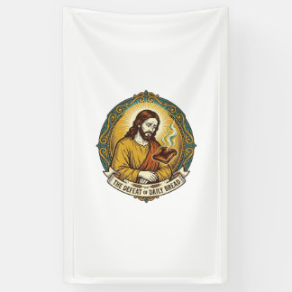 Banderoles Jésus vaincu fumant du pain grillé brûlé petit-déj