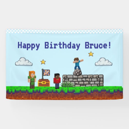 Banderoles Jeu activé ! Jeu d'anniversaire Pixel Block (Horizontal)
