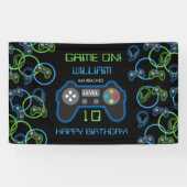 Banderoles Jeu vidéo Neon Blue & Green Anniversaire Party (Horizontal)