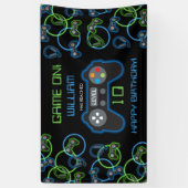 Banderoles Jeu vidéo Neon Blue & Green Anniversaire Party (Vertical)