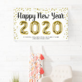 Banderoles JEUX NEW YEAR Gold Confetti Brush Script Blanc (En situation)