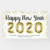Banderoles JEUX NEW YEAR Gold Confetti Brush Script Blanc (Horizontal)