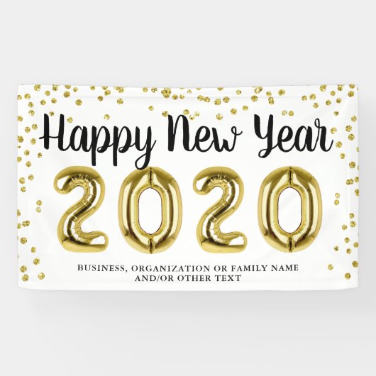 Banderoles JEUX NEW YEAR Gold Confetti Brush Script Blanc (Horizontal)