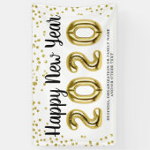 Banderoles JEUX NEW YEAR Gold Confetti Brush Script Blanc (Vertical)