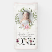 Banderoles Joli Blush Floral ONE First Birthday Photo bébé (Verticale)