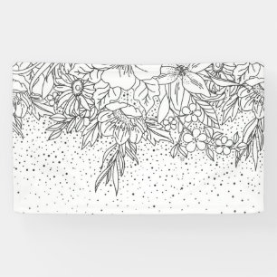 Banderoles Joli Doodé à fleurs et confetti noir blanc