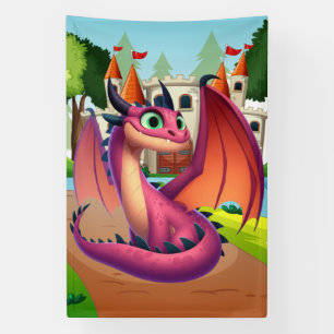 Banderoles Joli dragon de dessin animé violet/rouge