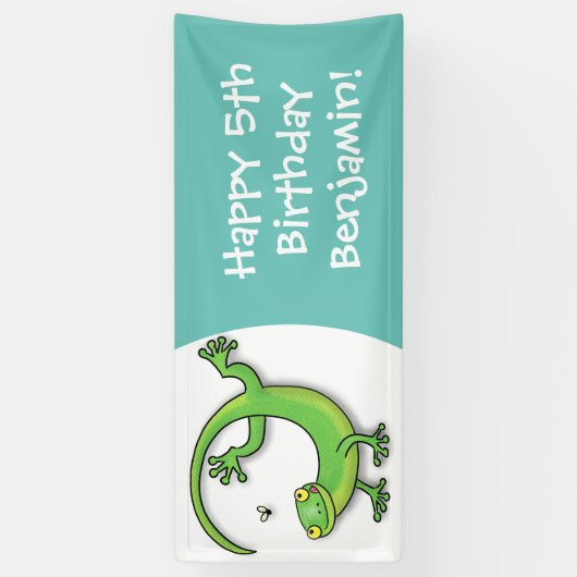 Banderoles Joli gecko vert salutations avec dessin animé (Vertical)